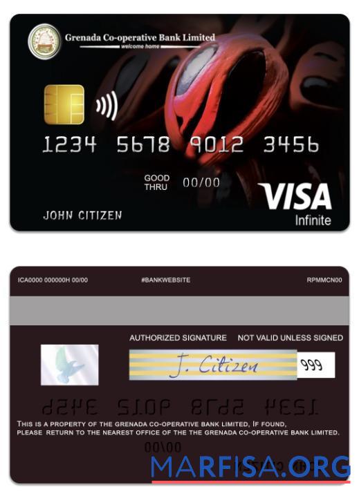 Printable Grenada Co operative Bank limited visa infinite credit card real example